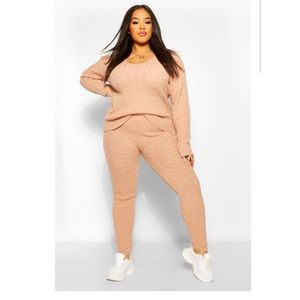 Plus Cable Knit V Neck Knitted Two-Piec